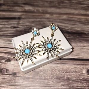 Adornia Starburst Earrings Turquoise and 14k Gold Plated Western Boho Feel